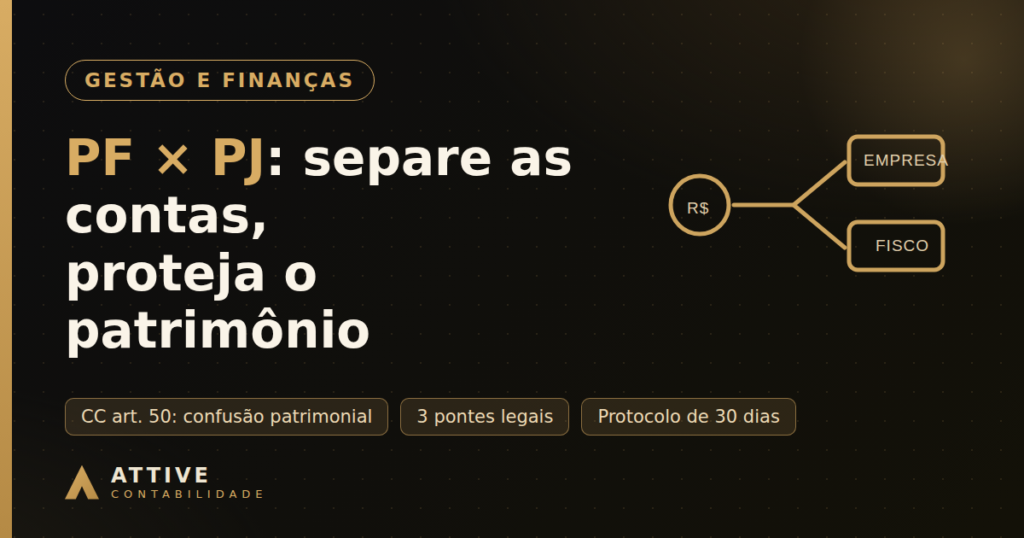 Fluxo dividido ilustrando a separação entre finanças pessoais e da empresa