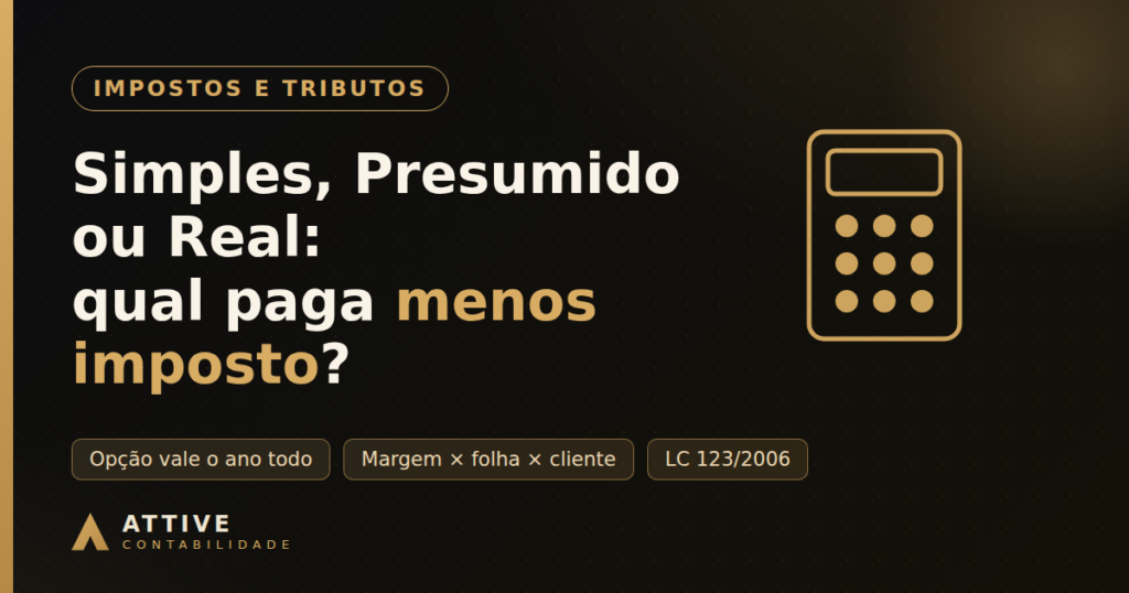 Calculadora ilustrando a comparação entre Simples Nacional, Lucro Presumido e Lucro Real