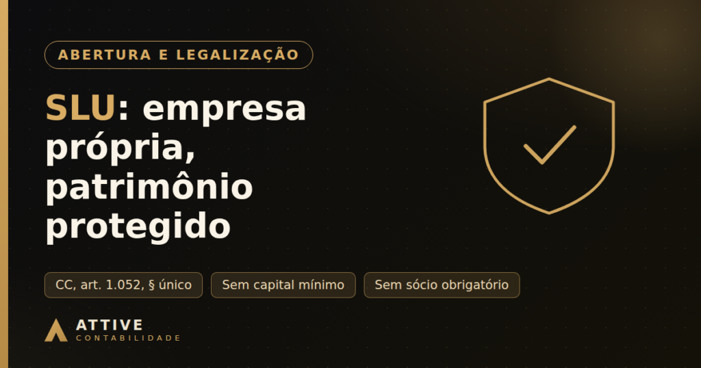 Escudo com marca de verificação representando a proteção patrimonial da SLU